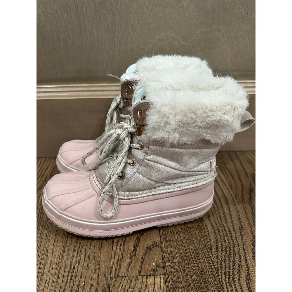 London Fog Pink Insulated Waterproof Duck Winter Boots Girl 13 Faux Fur Snow Ski